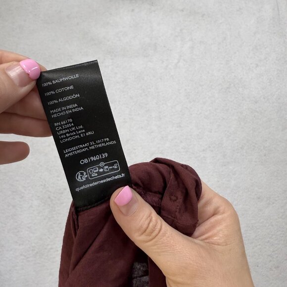 Anthropologie Shirt Womens Small Petite Burgundy Ruffle Swiss Dot Boho Flutter - Picture 7 of 8